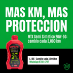 Aceite MTX 20W-50 Semi Sintético — L. 195, cambio cada 3,000 km