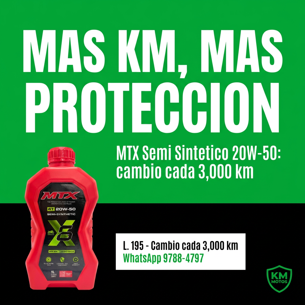 Aceite MTX 20W-50 Semi Sintético — L. 195, cambio cada 3,000 km