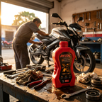 Aceite MTX 20W-50 Full Sintético en taller moderno con moto sport