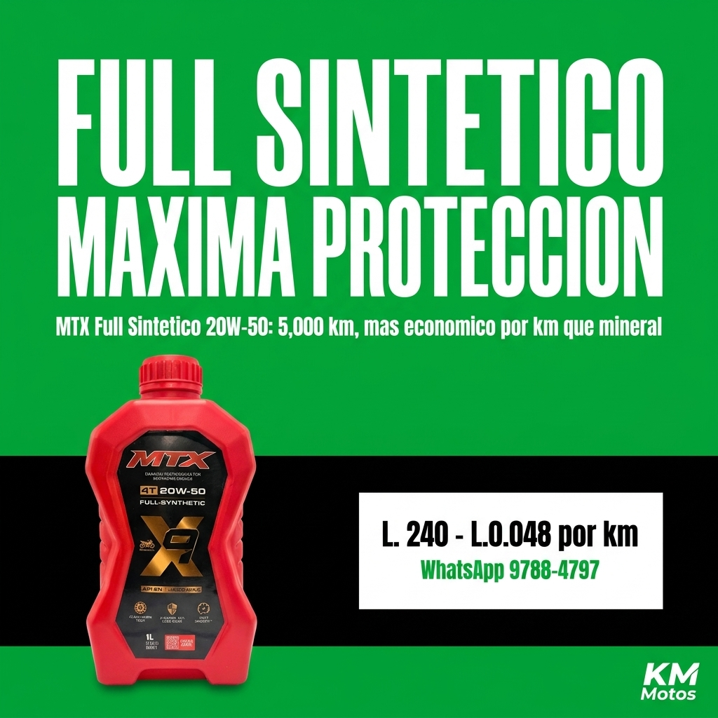 Aceite MTX 20W-50 Full Sintético L. 240 — más económico por km que mineral