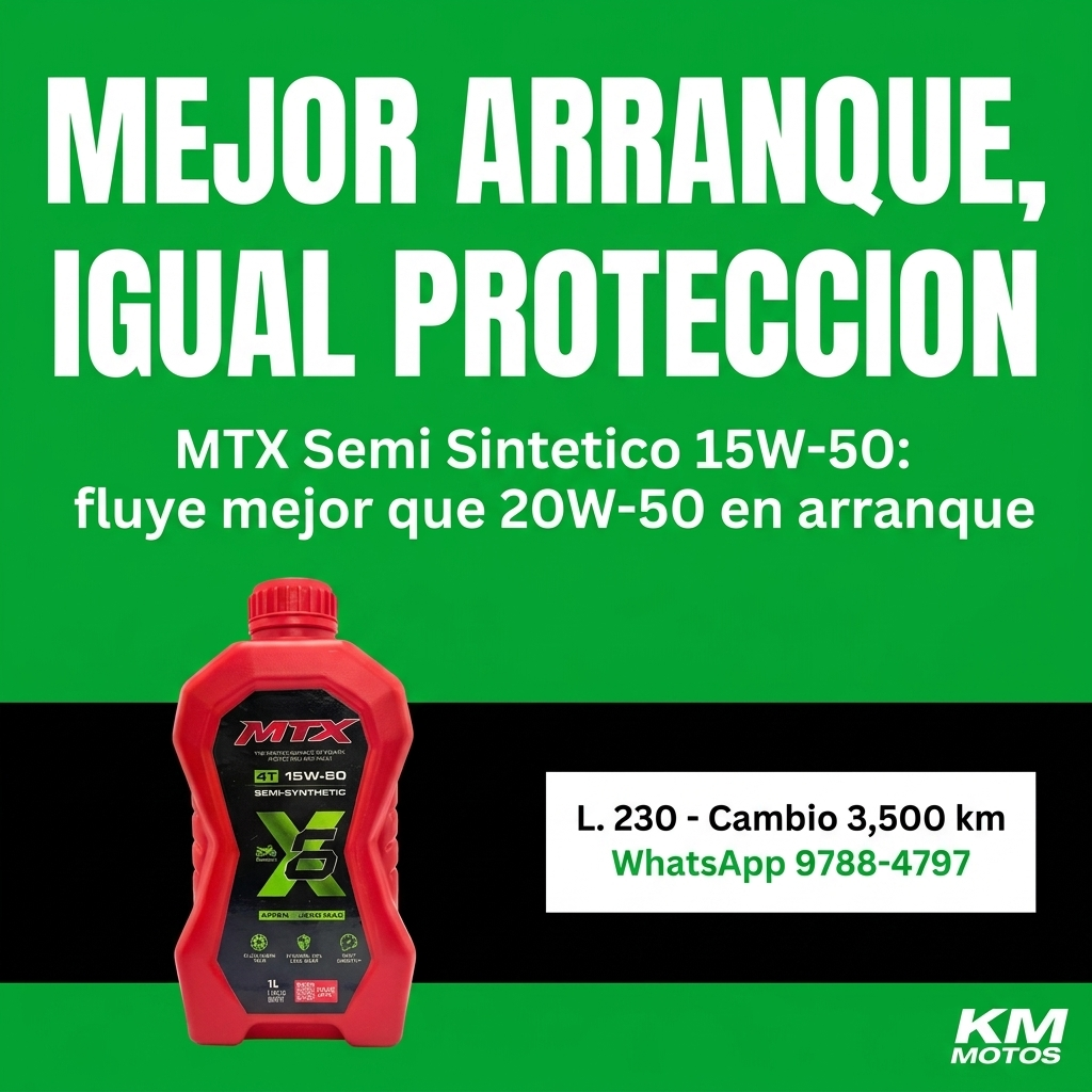 Aceite MTX 15W-50 Semi Sintético L. 230 — mejor arranque en frío