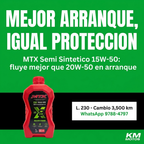 Aceite MTX 15W-50 Semi Sintético L. 230 — mejor arranque en frío