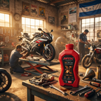Aceite MTX 15W-50 Full Sintético en taller hondureño con moto sport