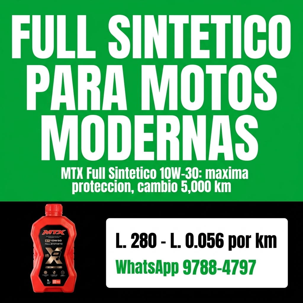 Aceite MTX 10W-30 Full Sintético L. 280 — máxima protección motos modernas