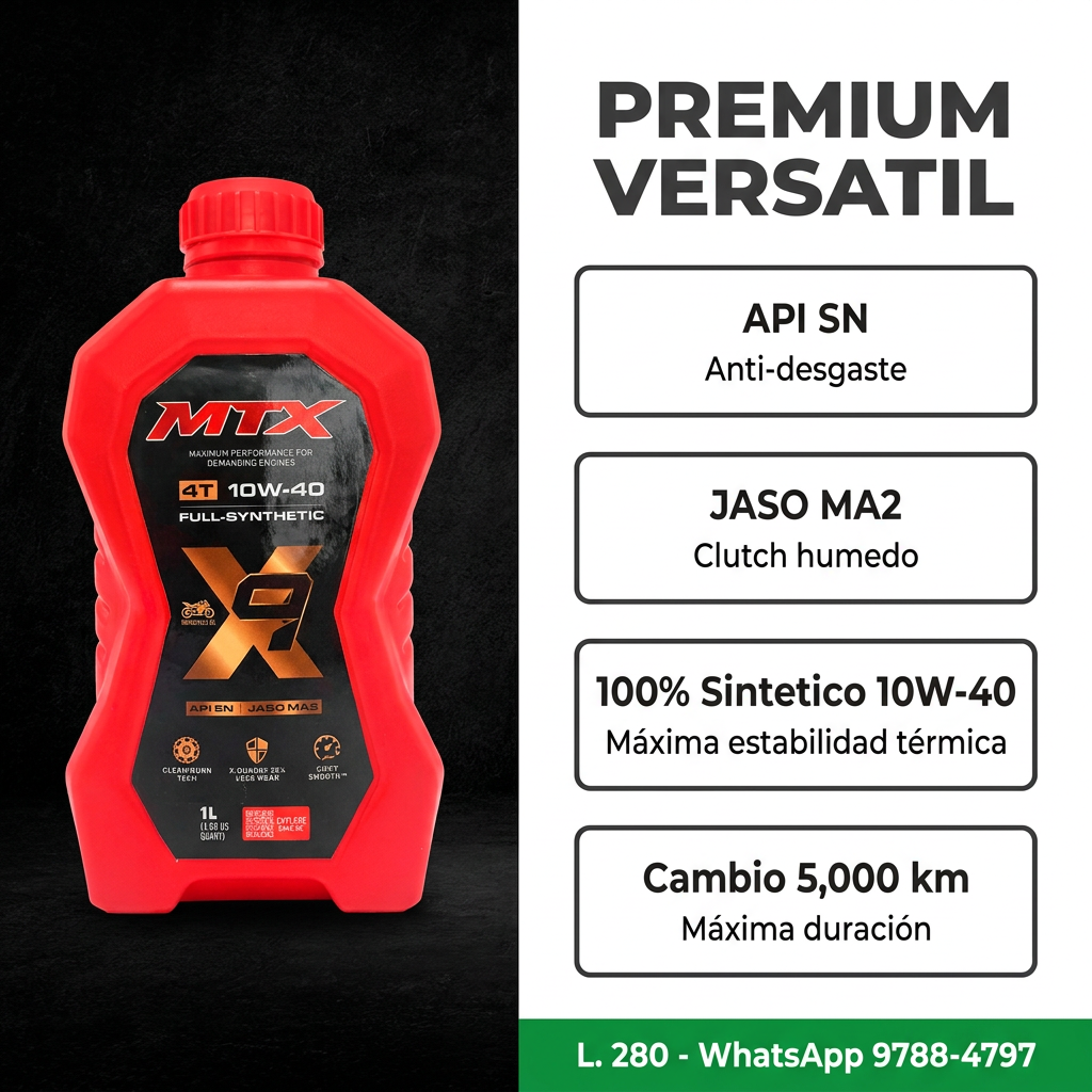 Aceite MTX 10W-40 Full Sintético — premium versátil API SN JASO MA2
